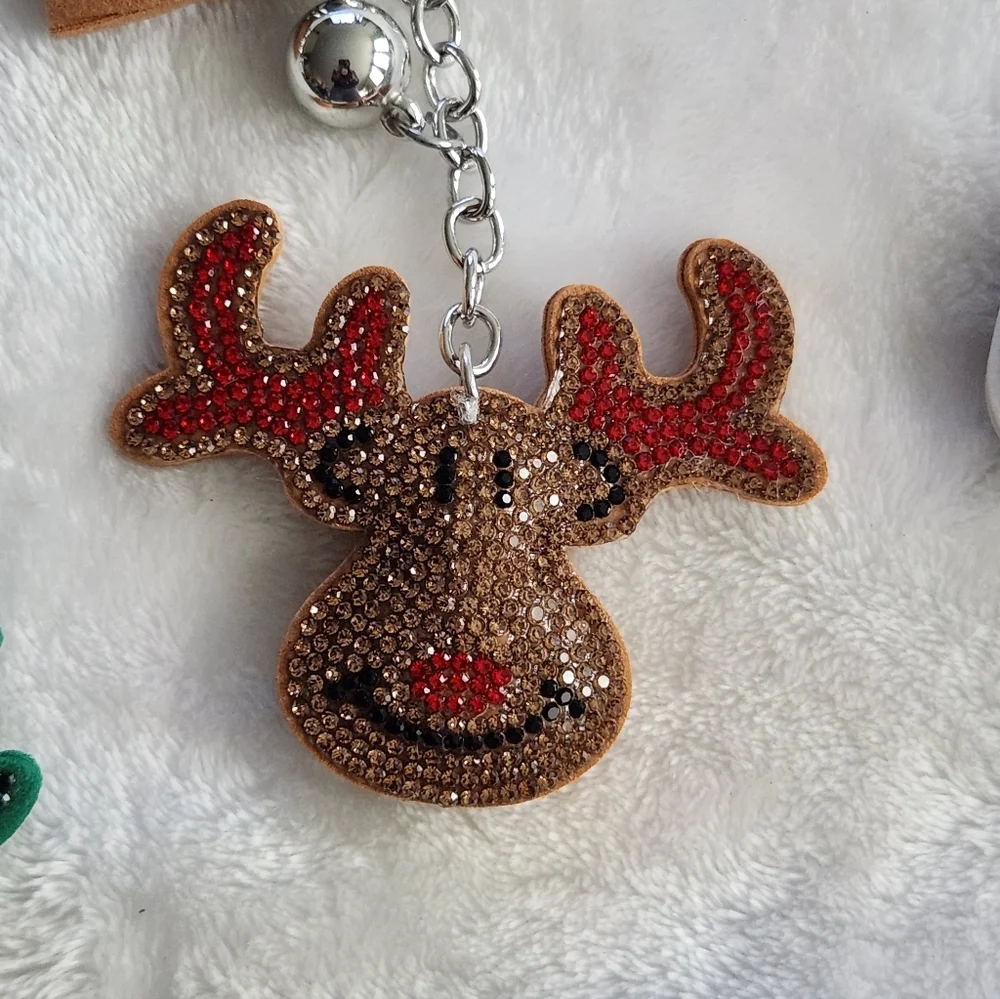 Christmas Tree, Reindeer, and Candy Cane Festive Keychain Set Bag Charm